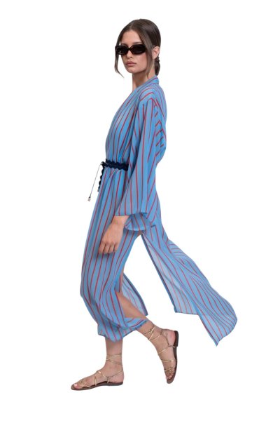 OCEANIA STRIPE KIMONO RED