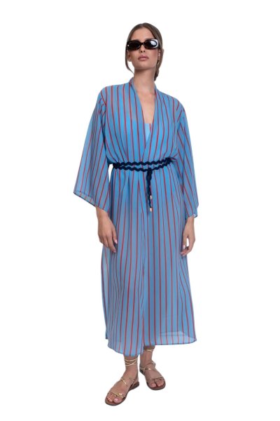 OCEANIA STRIPE KIMONO RED