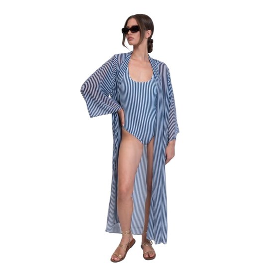 OCEANIA STRIPE KIMONO WHITE