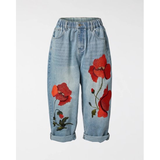 JEANS WITH POPPY EMBROIDERY WENDY 