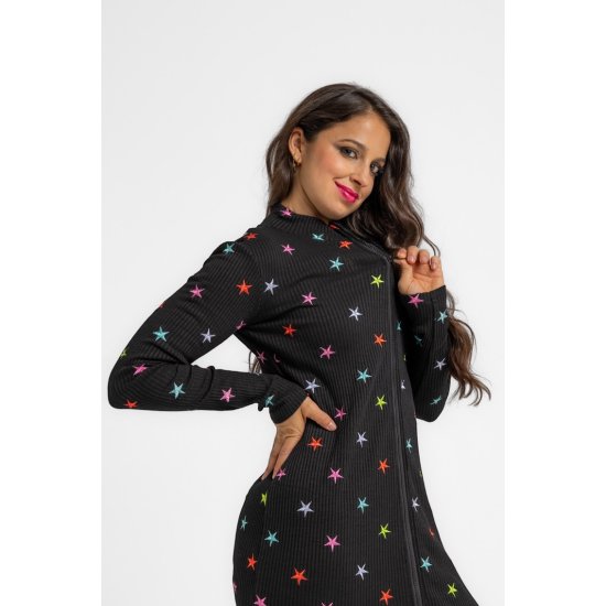 Zip-Up Dress With Fitted Mock Turtleneck - STARS lolina