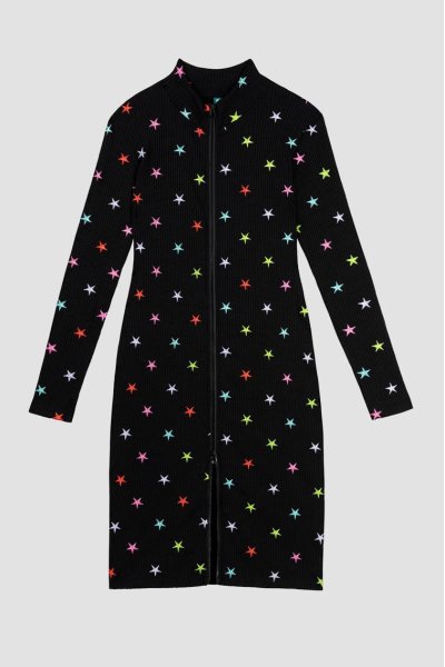 Zip-Up Dress With Fitted Mock Turtleneck - STARS lolina