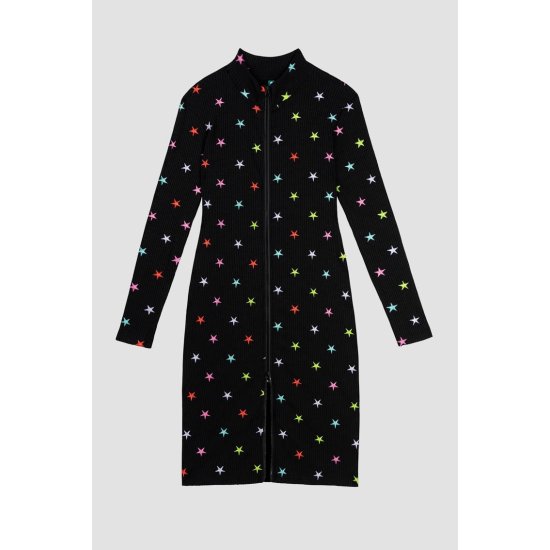 Zip-Up Dress With Fitted Mock Turtleneck - STARS lolina