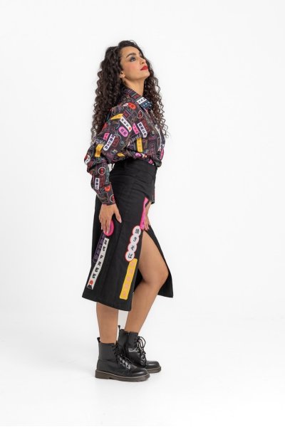 Denim Midi Skirt With Patches And Embroidery - TOKIO lolina