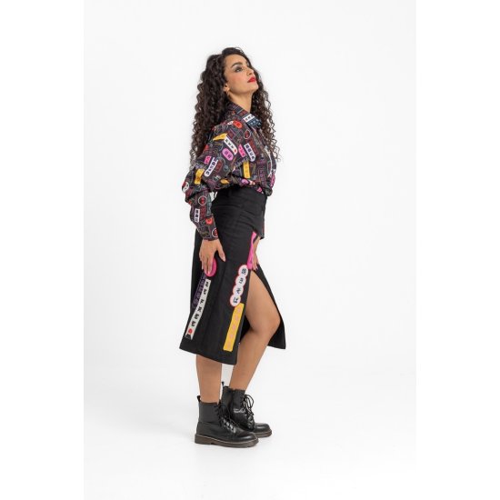Denim Midi Skirt With Patches And Embroidery - TOKIO lolina
