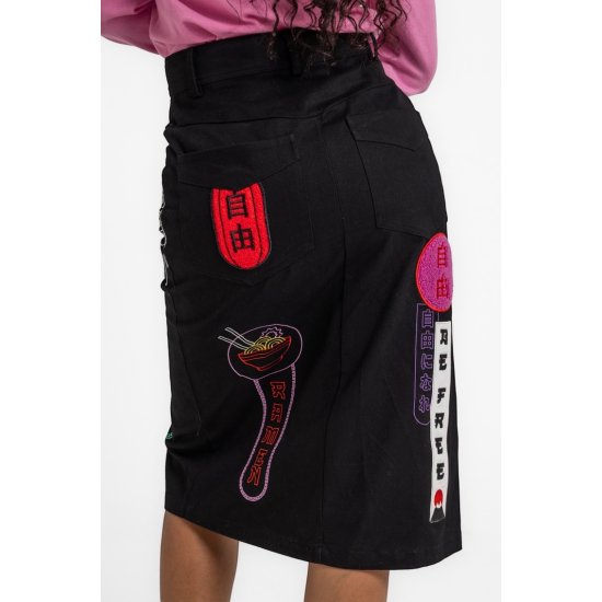 Denim Midi Skirt With Patches And Embroidery - TOKIO lolina
