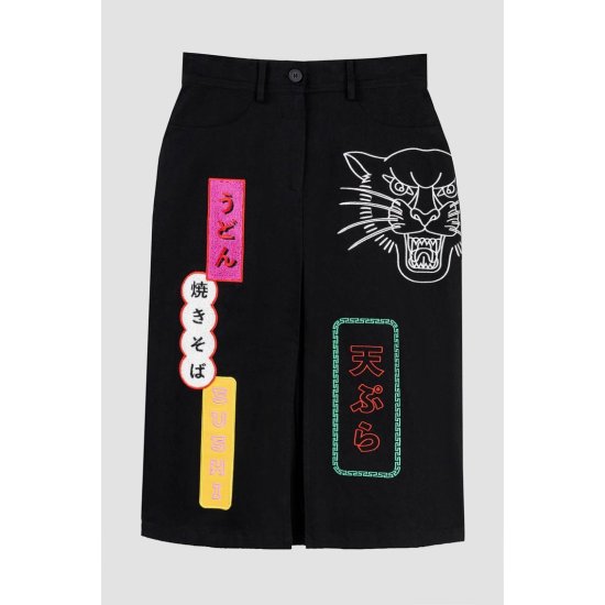 Denim Midi Skirt With Patches And Embroidery - TOKIO lolina