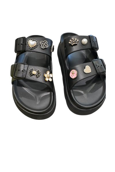 ATENEO 104 BLACK + METAL PINS SANDALS
